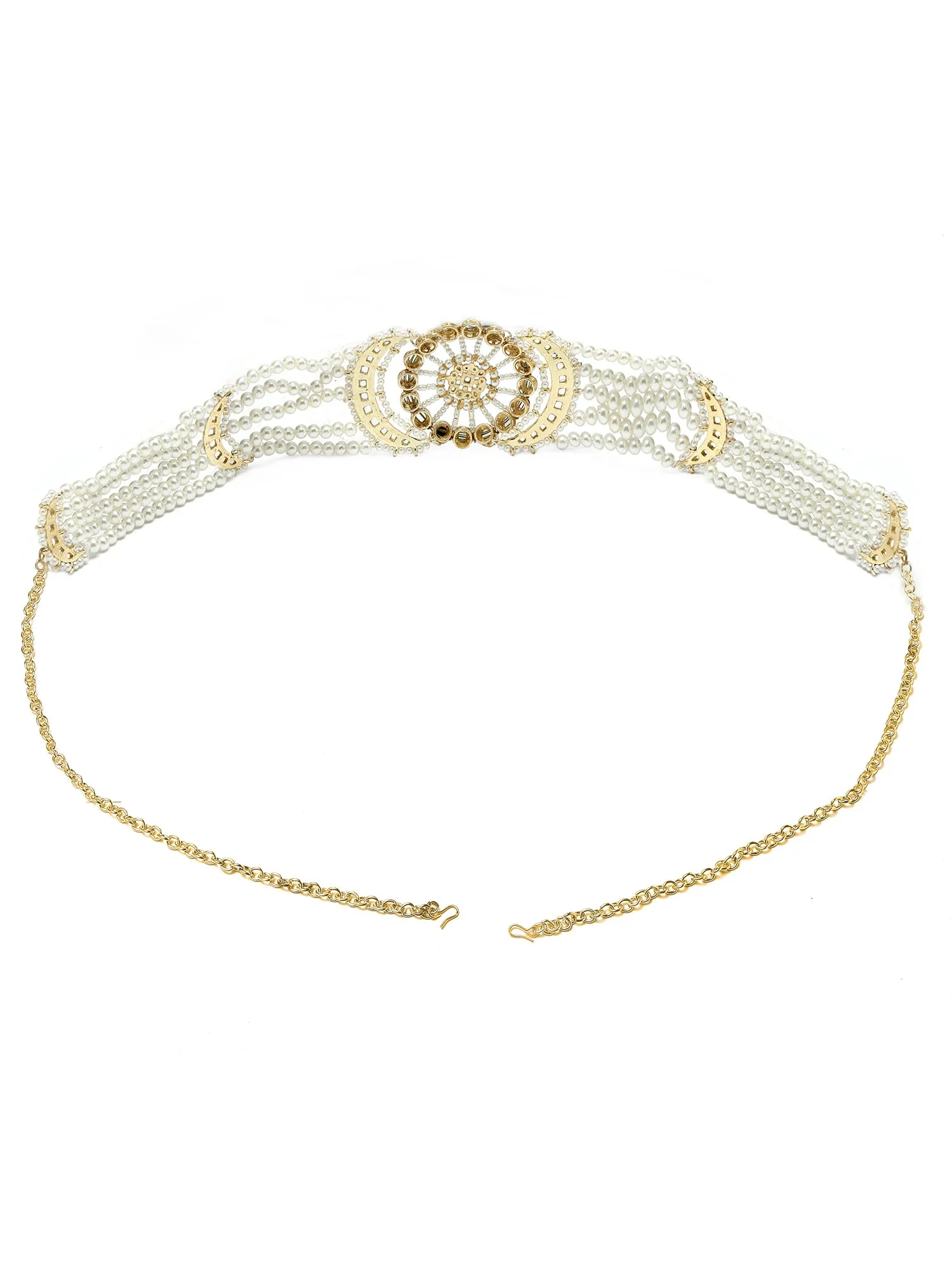 Karatcart Floral Design Pearl Beaded Kundan Kamarbandh for Women