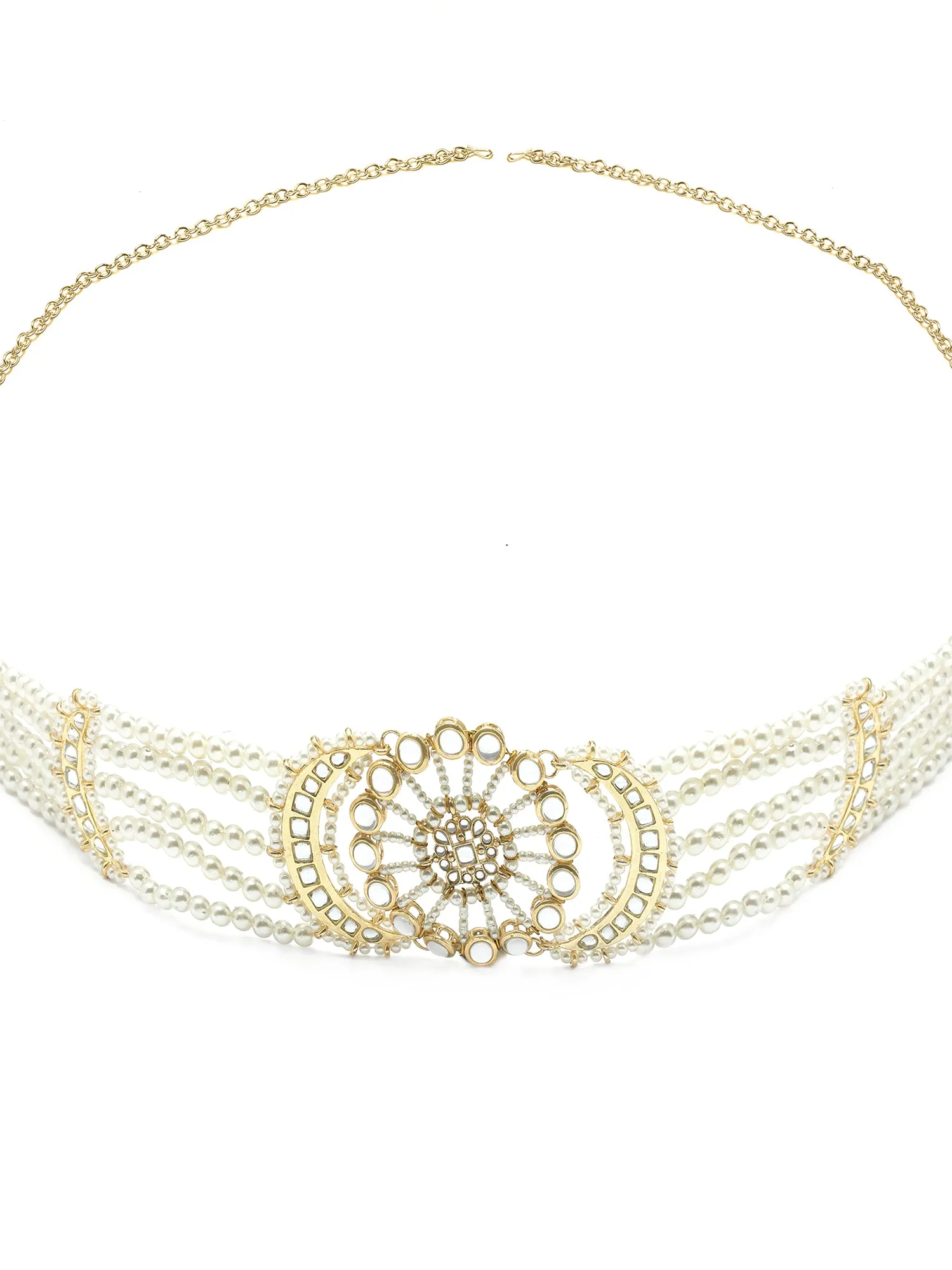 Karatcart Floral Design Pearl Beaded Kundan Kamarbandh for Women