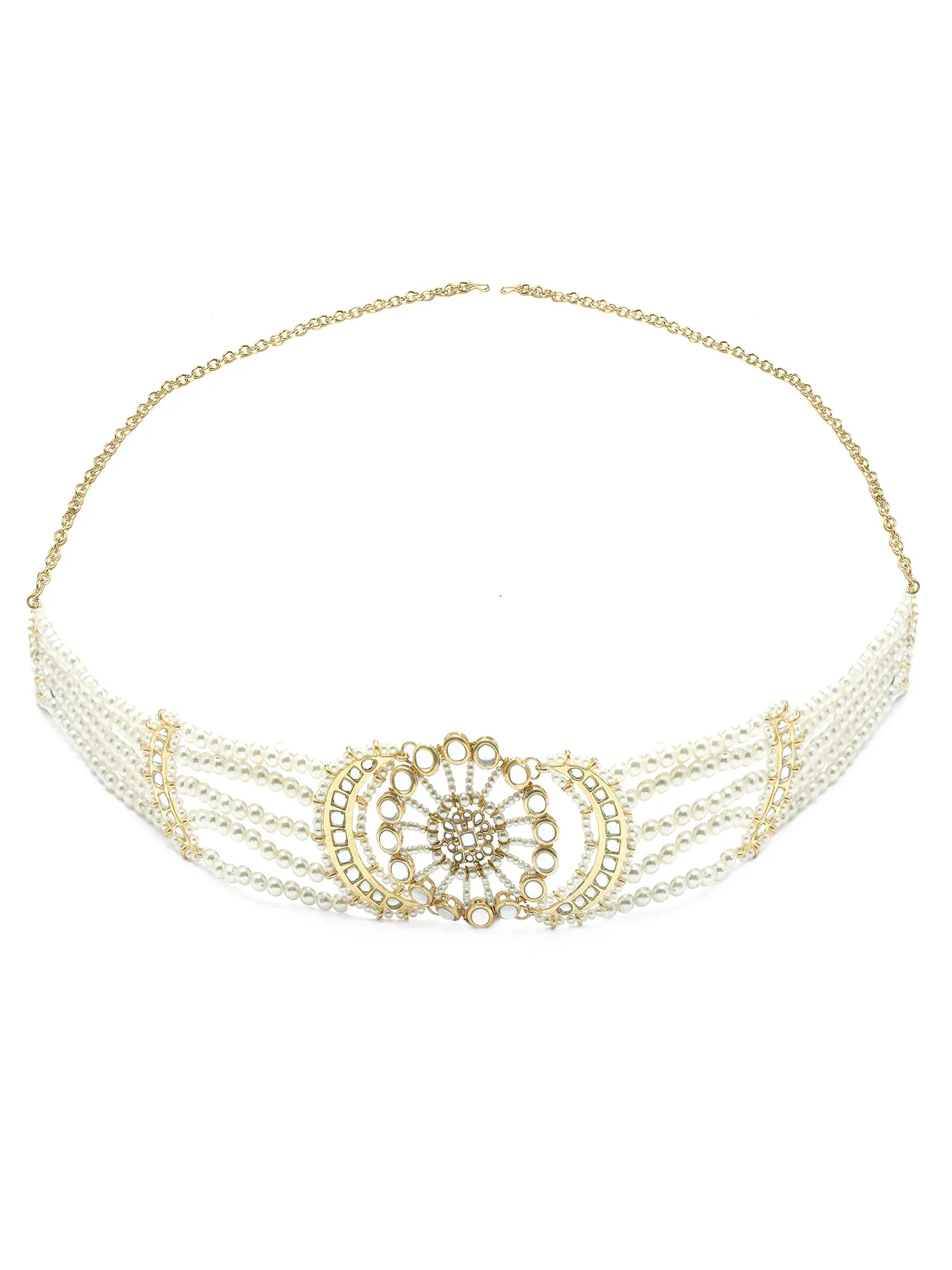 Karatcart Floral Design Pearl Beaded Kundan Kamarbandh for Women