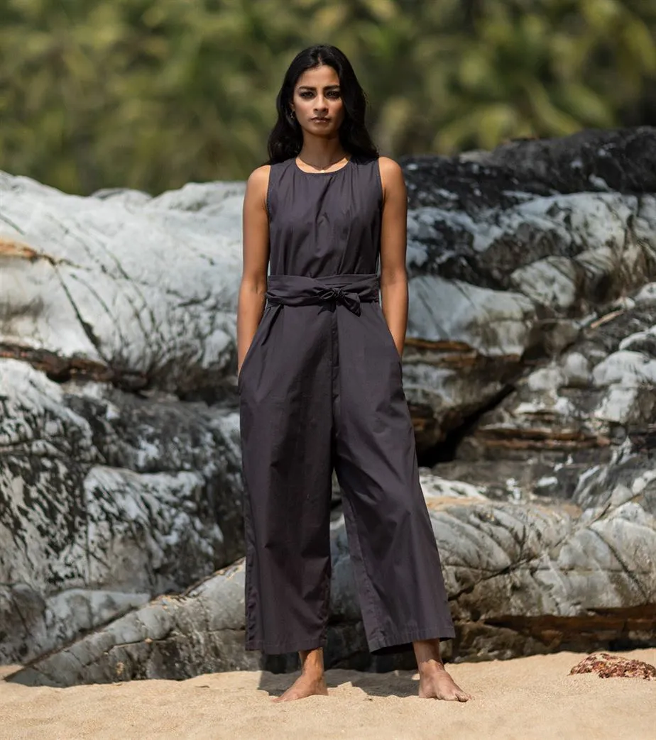 Khara Kapas I  Oh carol I Cotton Chisel charcoal Jumpsuit Black KK-24-16