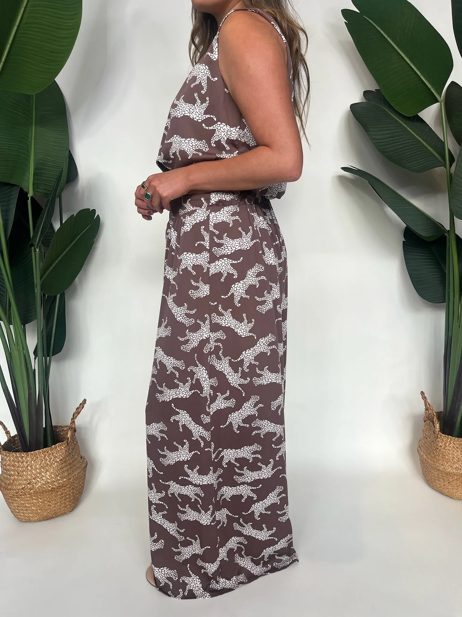 KLD Printed Wide Leg Animal Pant Mocha