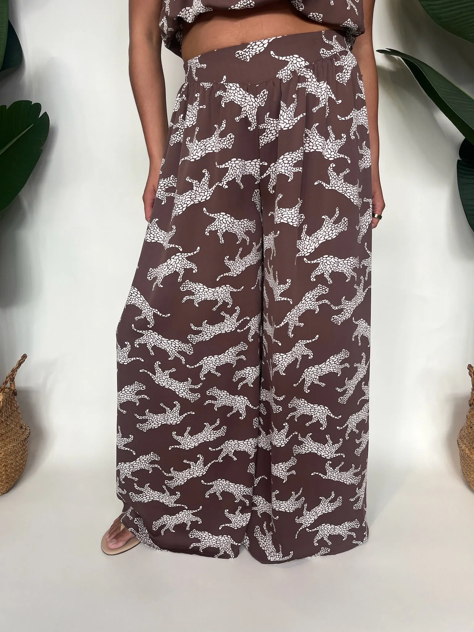 KLD Printed Wide Leg Animal Pant Mocha
