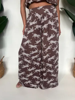 KLD Printed Wide Leg Animal Pant Mocha