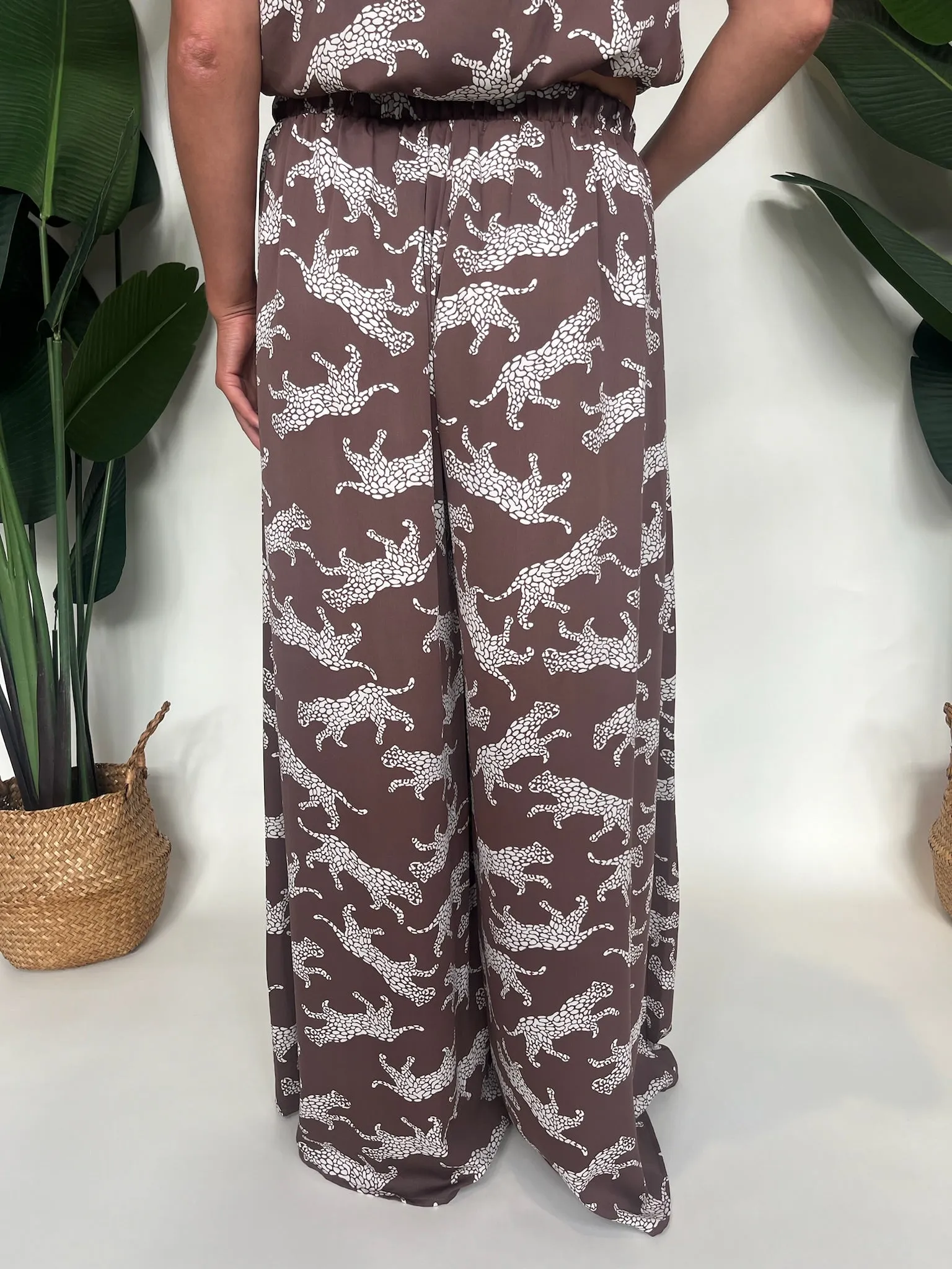 KLD Printed Wide Leg Animal Pant Mocha