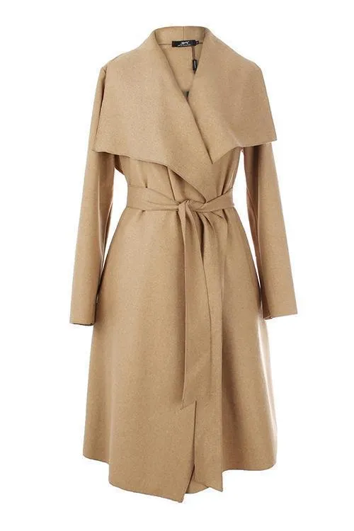 Lapel Woolen Coat With Belt