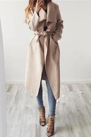 Lapel Woolen Coat With Belt
