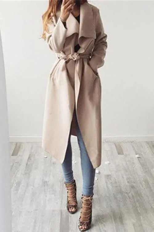 Lapel Woolen Coat With Belt