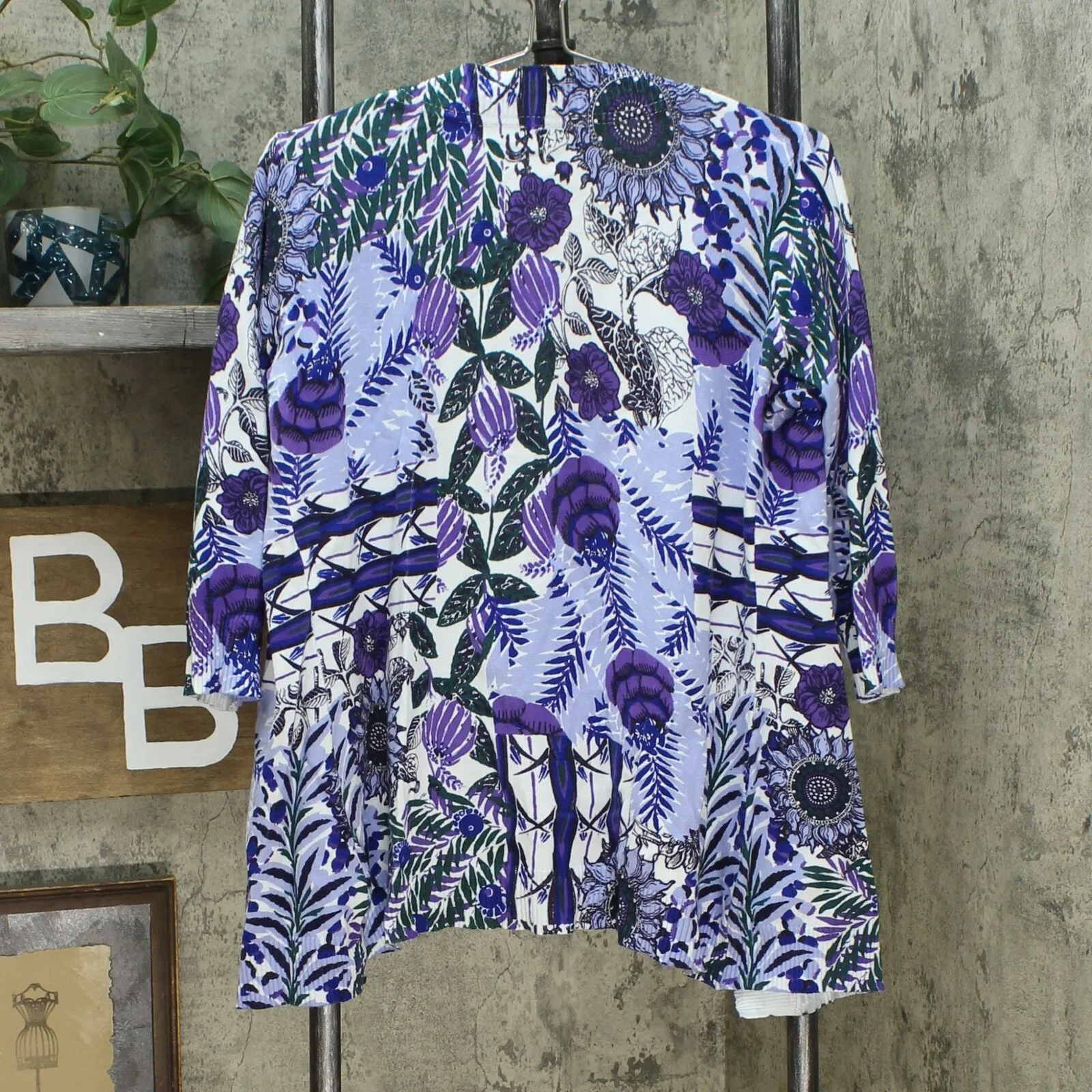Lemon Way Women's 3/4 Sleeve Printed Cardigan Blue Multi Small