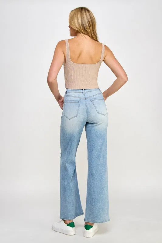 Light Blue Denim High Rise Relaxed Wide Leg Jean Pants