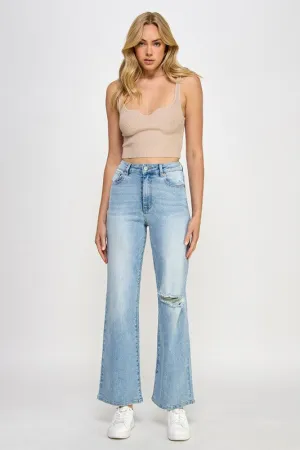 Light Blue Denim High Rise Relaxed Wide Leg Jean Pants