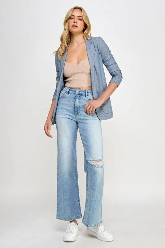 Light Blue Denim High Rise Relaxed Wide Leg Jean Pants