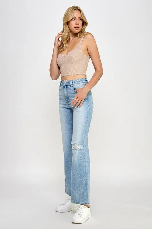 Light Blue Denim High Rise Relaxed Wide Leg Jean Pants