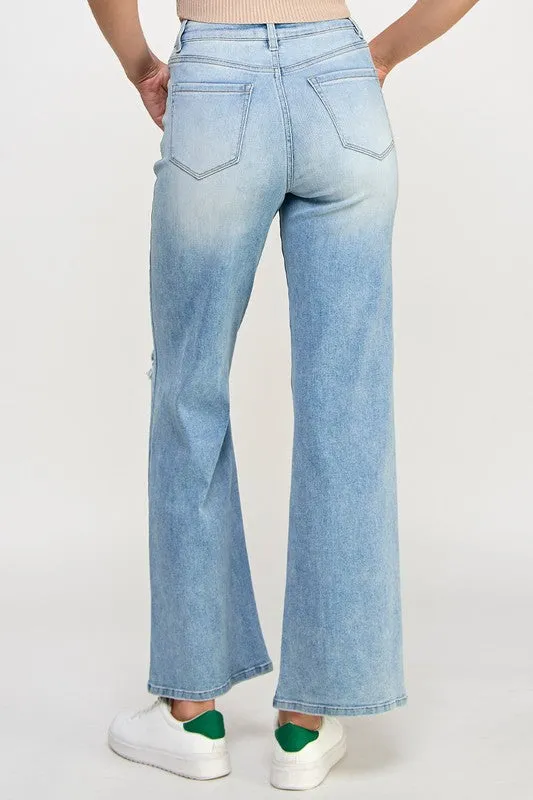 Light Blue Denim High Rise Relaxed Wide Leg Jean Pants