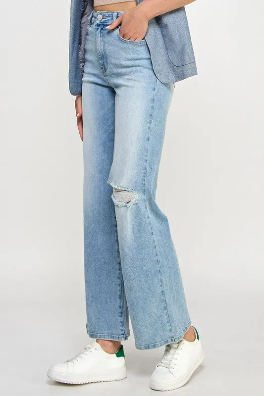 Light Blue Denim High Rise Relaxed Wide Leg Jean Pants