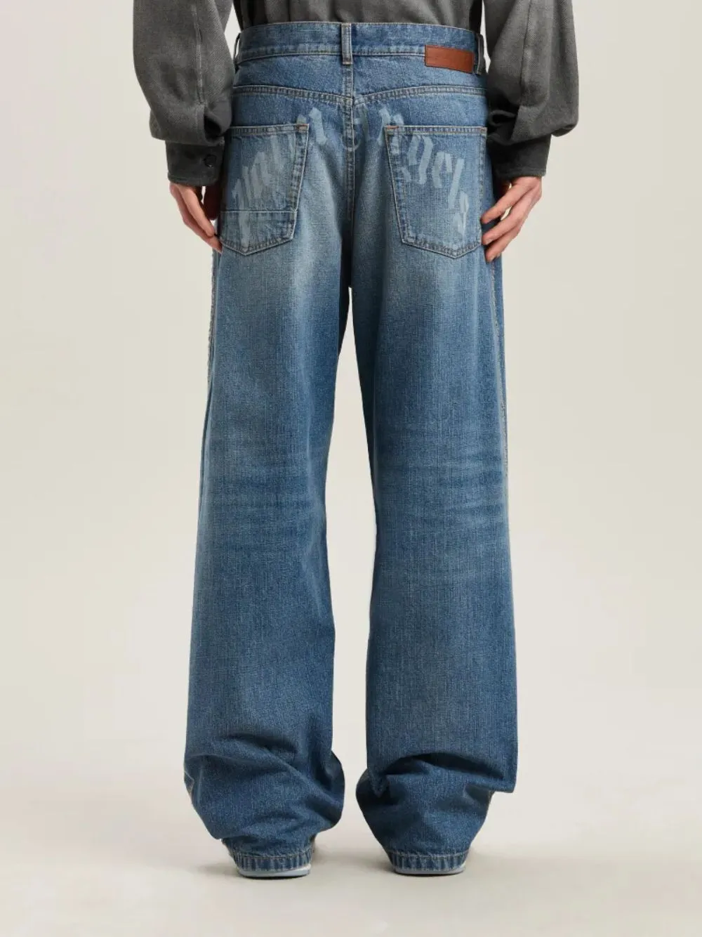 Light Blue Lasered Logo Denim Pants
