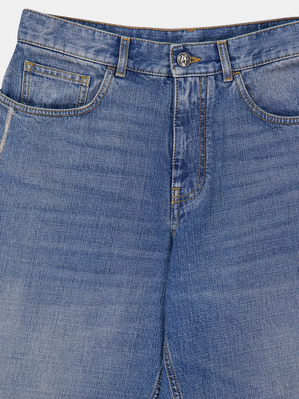 Light Blue Lasered Logo Denim Pants