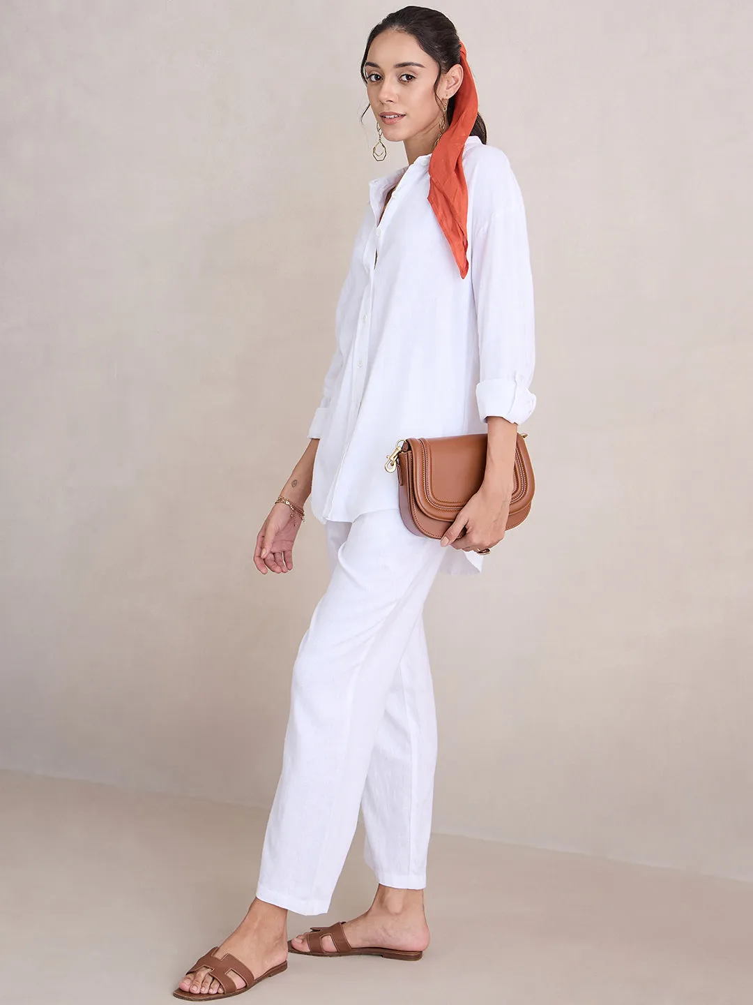 Linen Blend White Pant