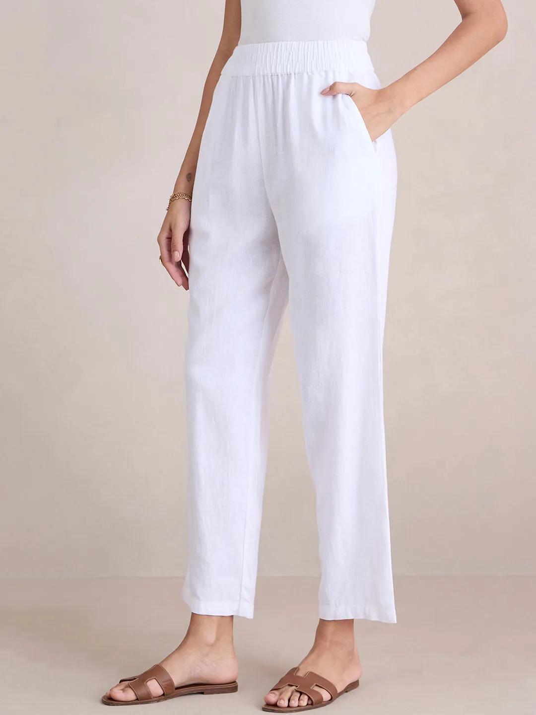 Linen Blend White Pant