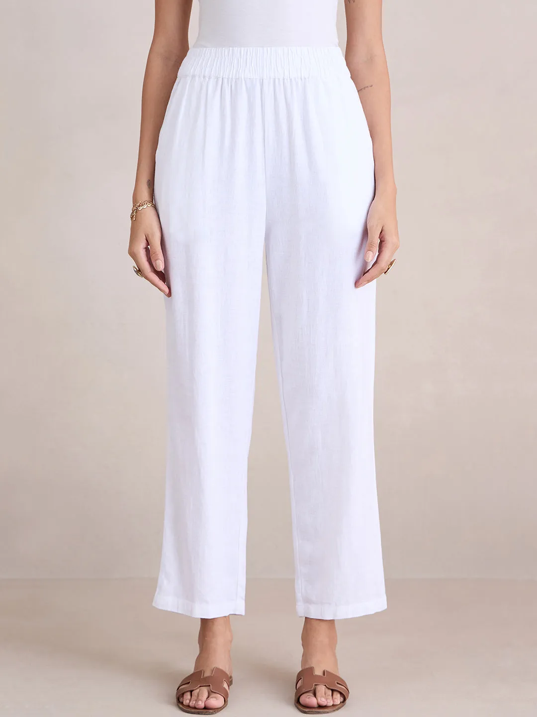 Linen Blend White Pant