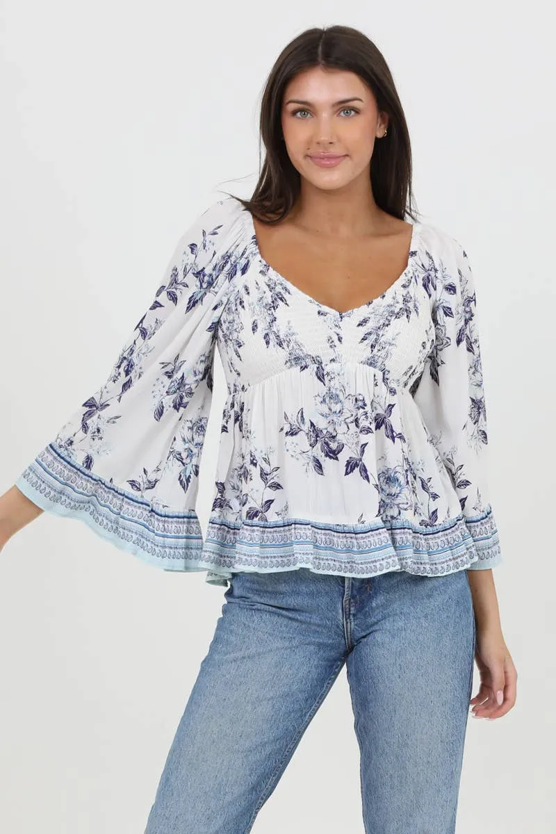 Long Flare Sleeve Smocked Top