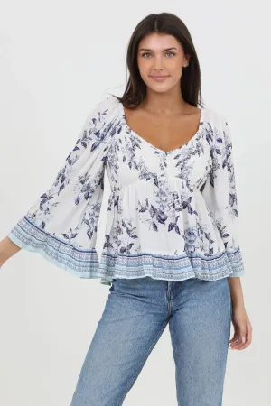 Long Flare Sleeve Smocked Top