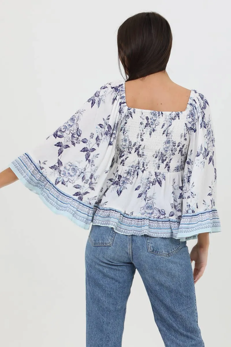 Long Flare Sleeve Smocked Top