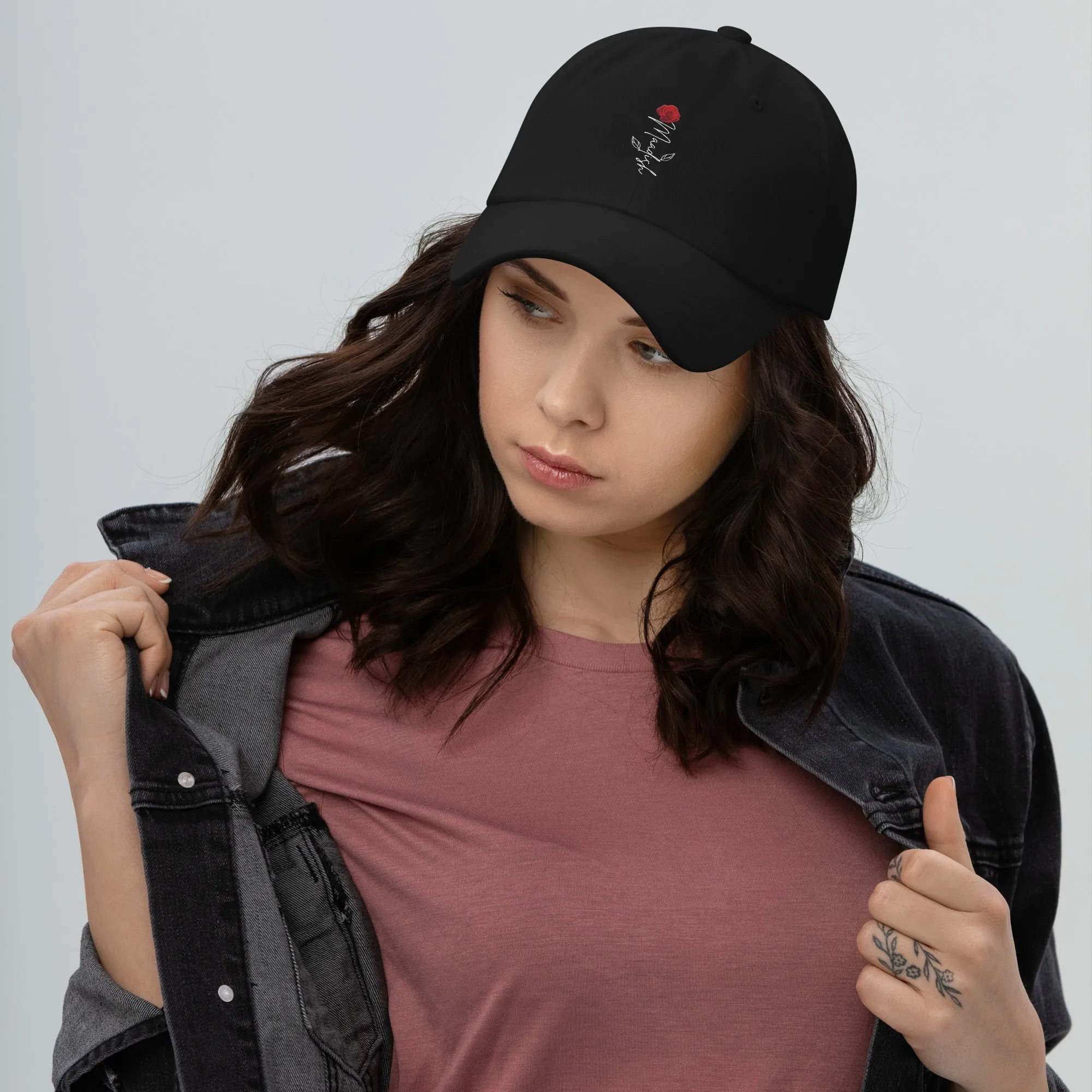 Maadish | Black Hat with Maadish Rose
