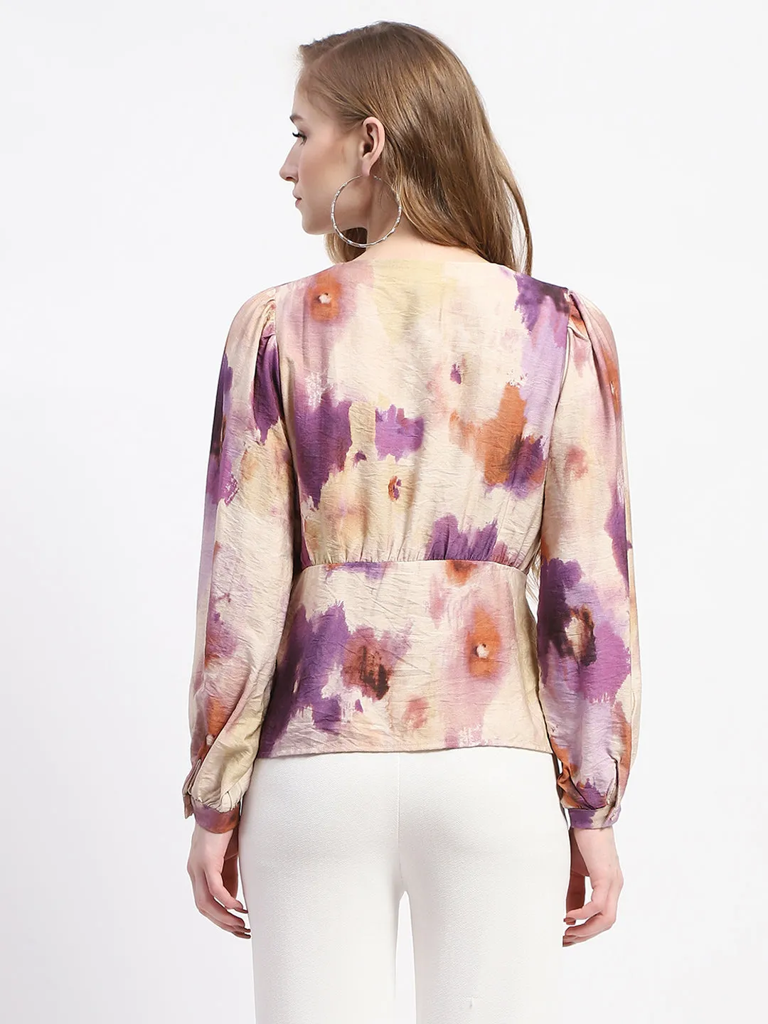 Madame Floral Print Button-Up Nylon Blend Top
