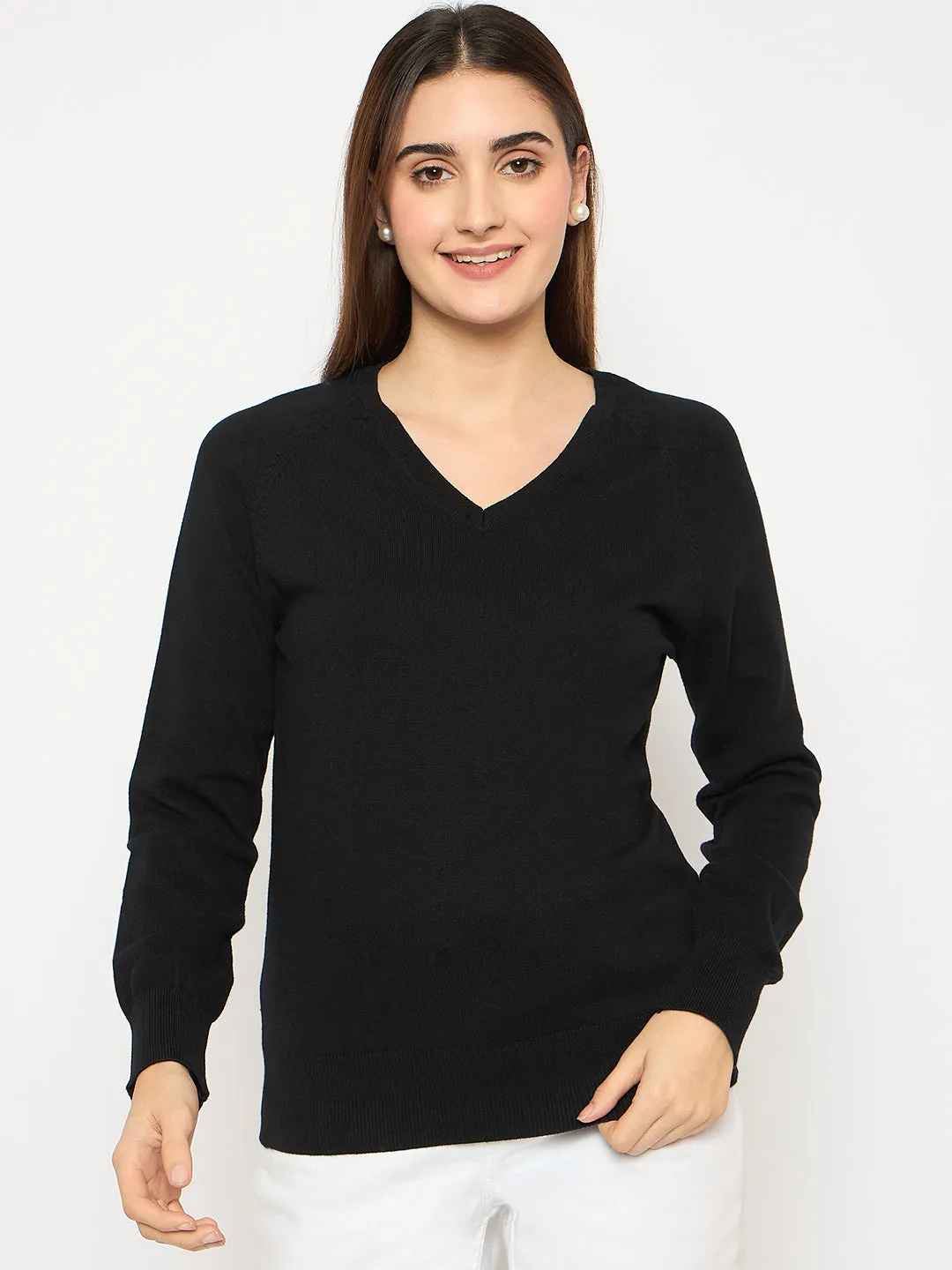 Madame V Neck Skinny Fit Black Sweater