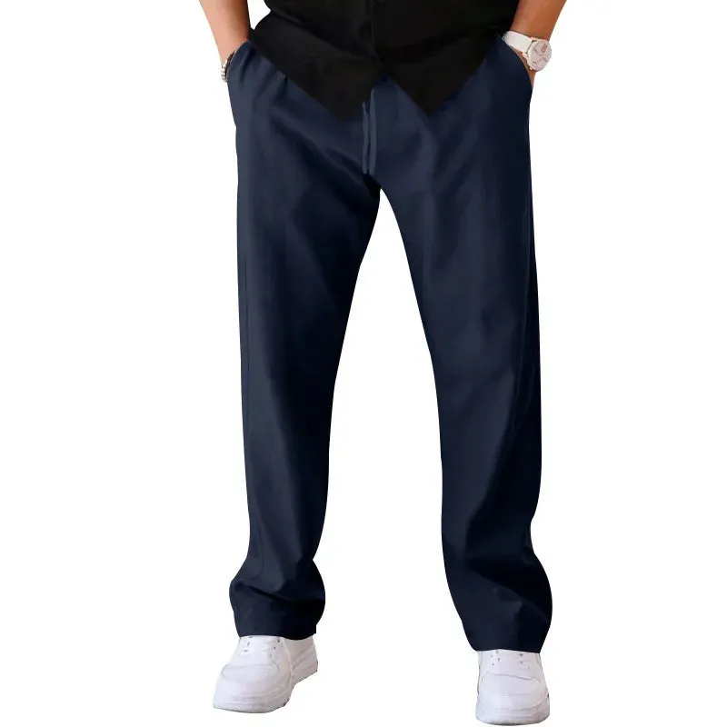 Men Casual Loose Drawstring Wide Leg Straight Trousers 2411009406