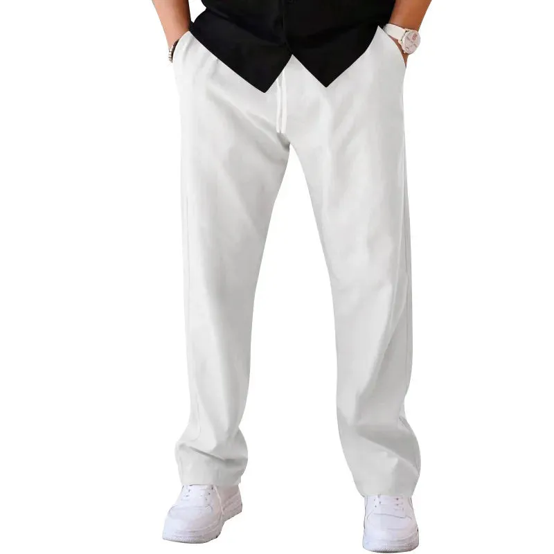 Men Casual Loose Drawstring Wide Leg Straight Trousers 2411009406