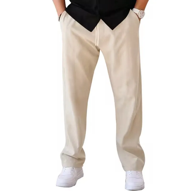 Men Casual Loose Drawstring Wide Leg Straight Trousers 2411009406