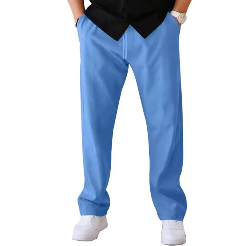 Men Casual Loose Drawstring Wide Leg Straight Trousers 2411009406