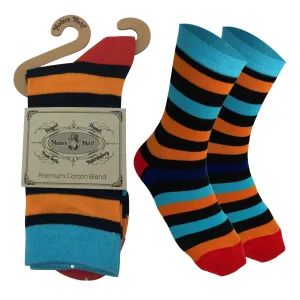 Mens Colorful Cotton Fun Casual Fashion Stripe Socks Collection-Single Pairs
