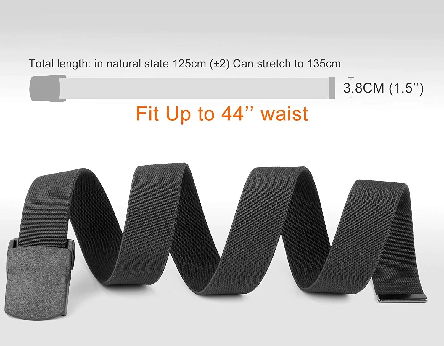 Men's Elastic Stretch Belt, JASGOOD Outdoor Plastic Belt with Removable Buckle Hiking Belt 38mm