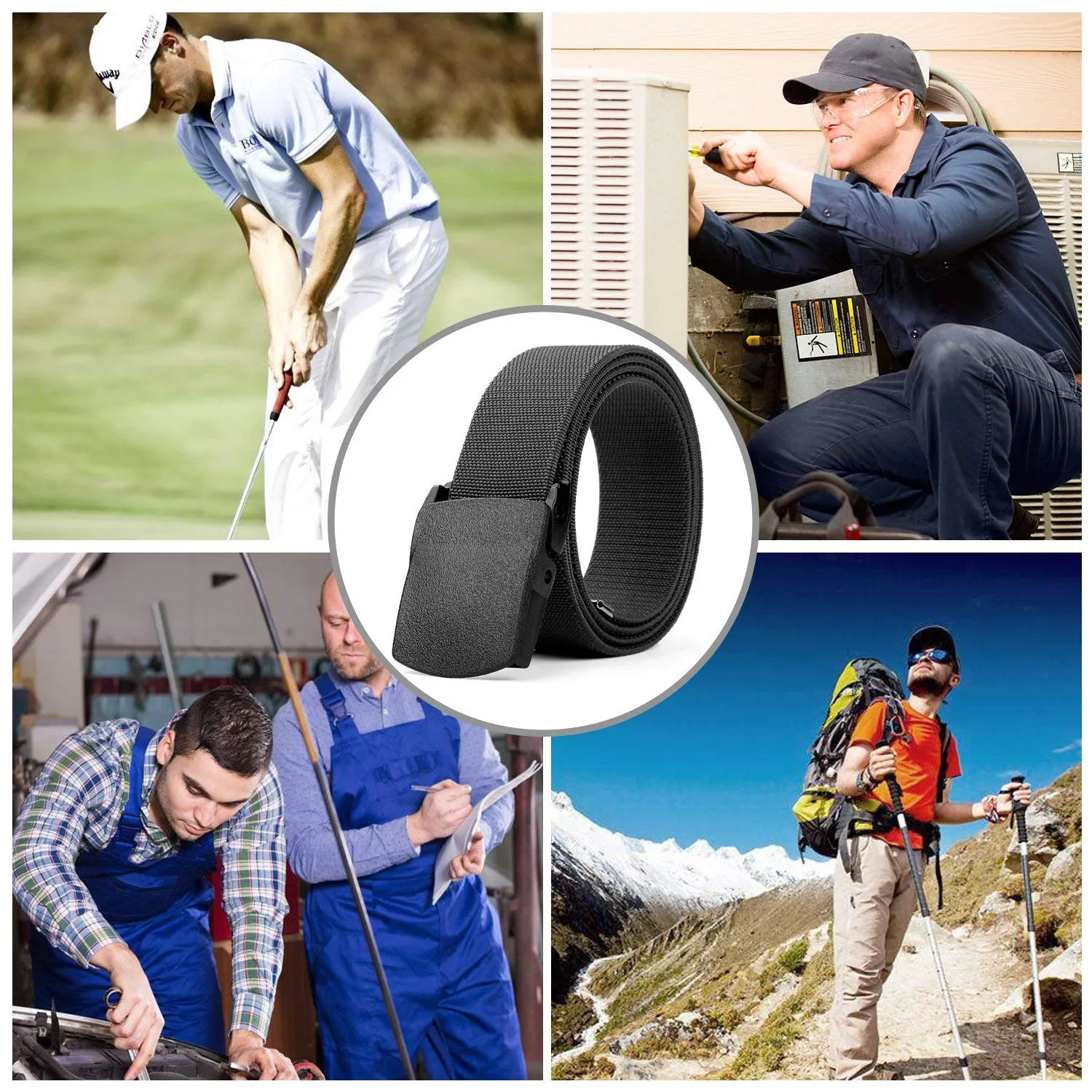 Men's Elastic Stretch Belt, JASGOOD Outdoor Plastic Belt with Removable Buckle Hiking Belt 38mm
