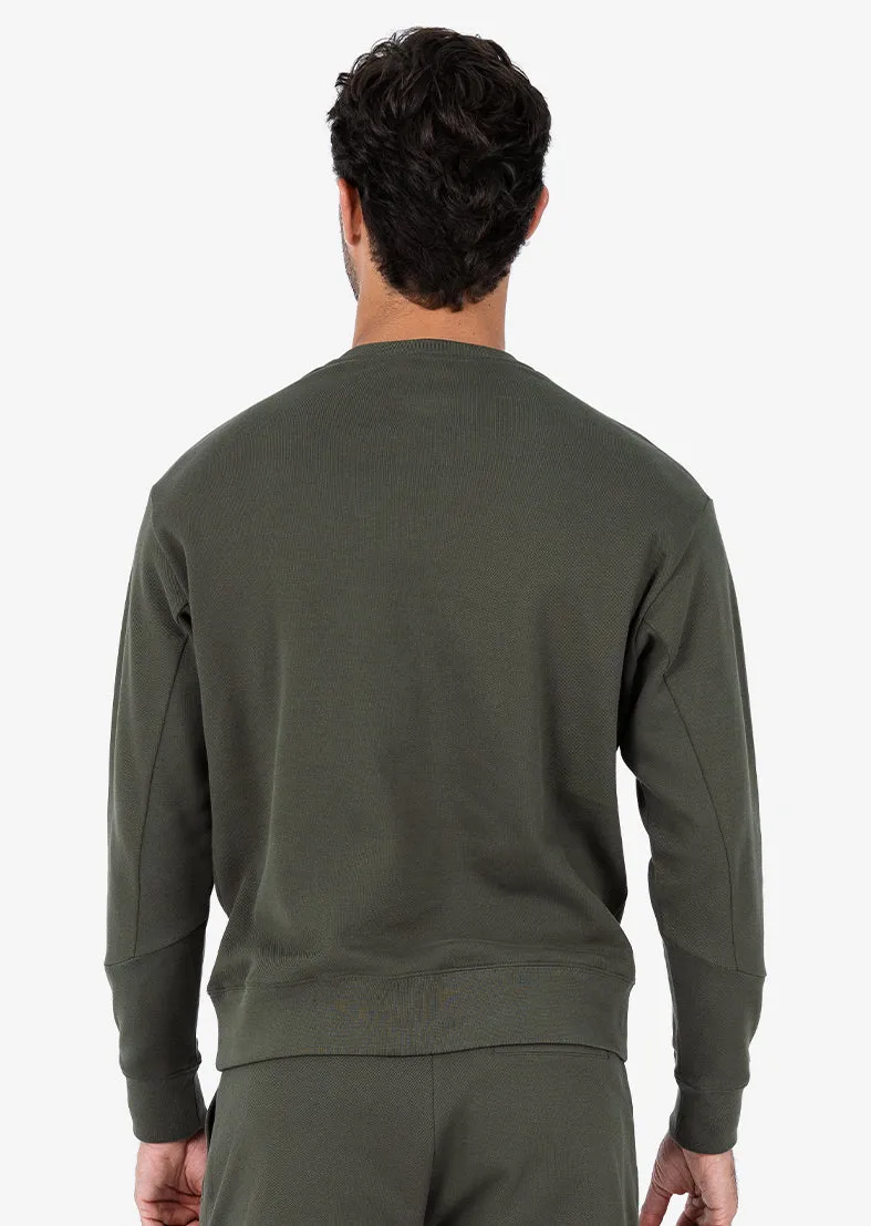 Mens Premium Textured Crew Neck Sweat Army Green
