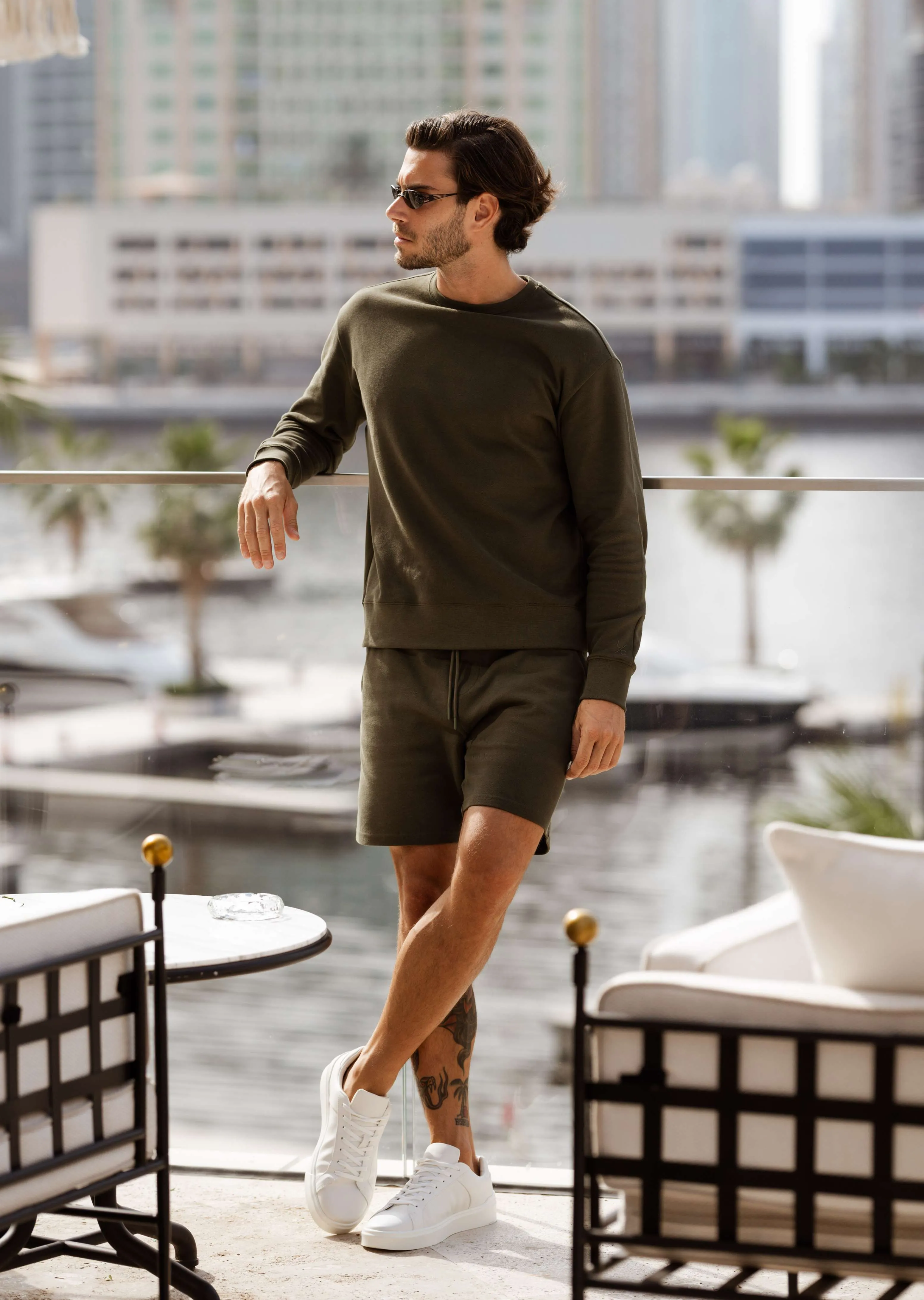 Mens Premium Textured Crew Neck Sweat Army Green
