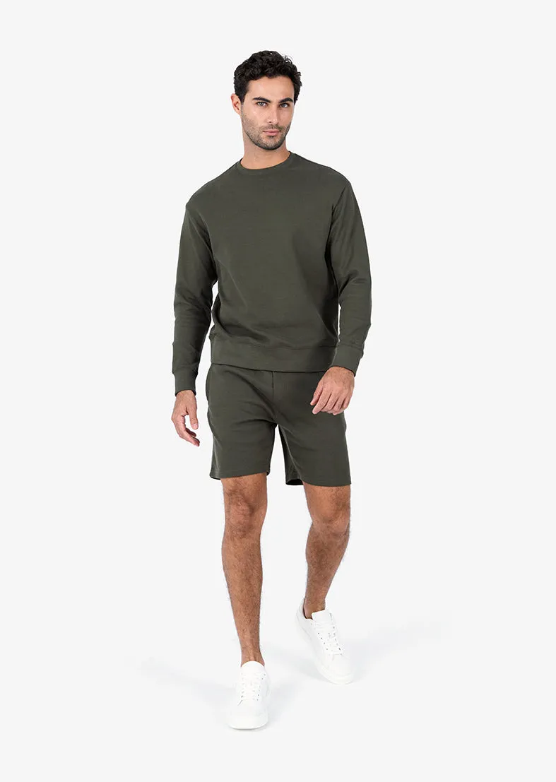 Mens Premium Textured Crew Neck Sweat Army Green