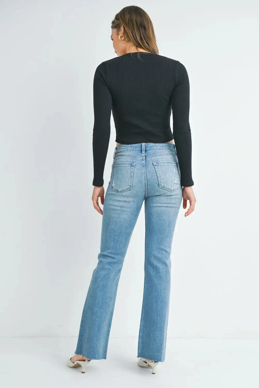 MID RISE FLARE DENIM JEANS