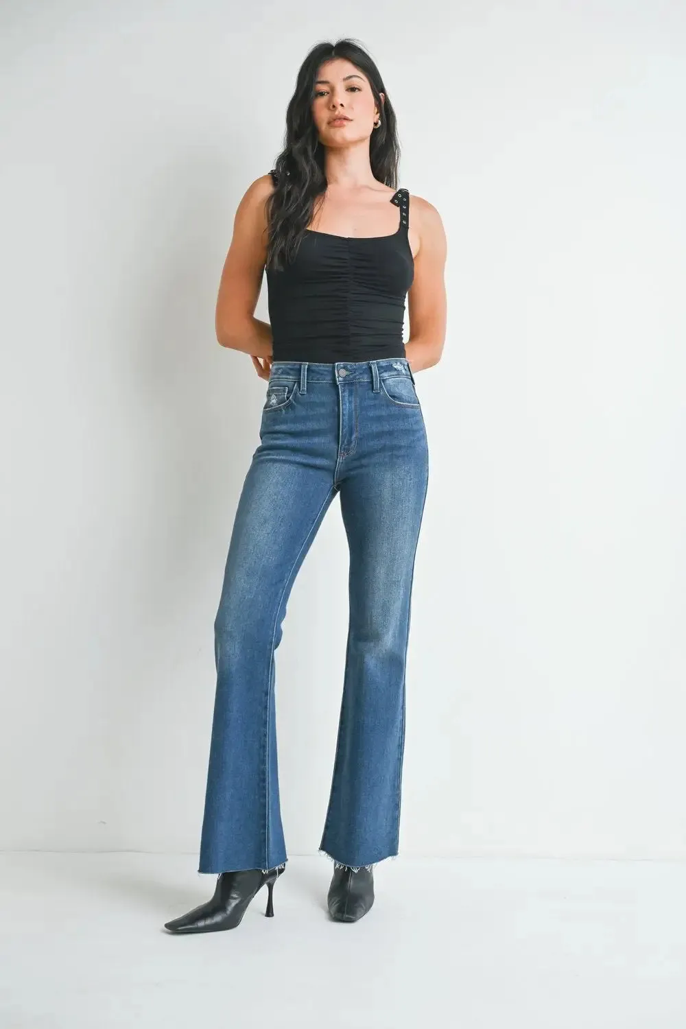 MID RISE FLARE DENIM JEANS