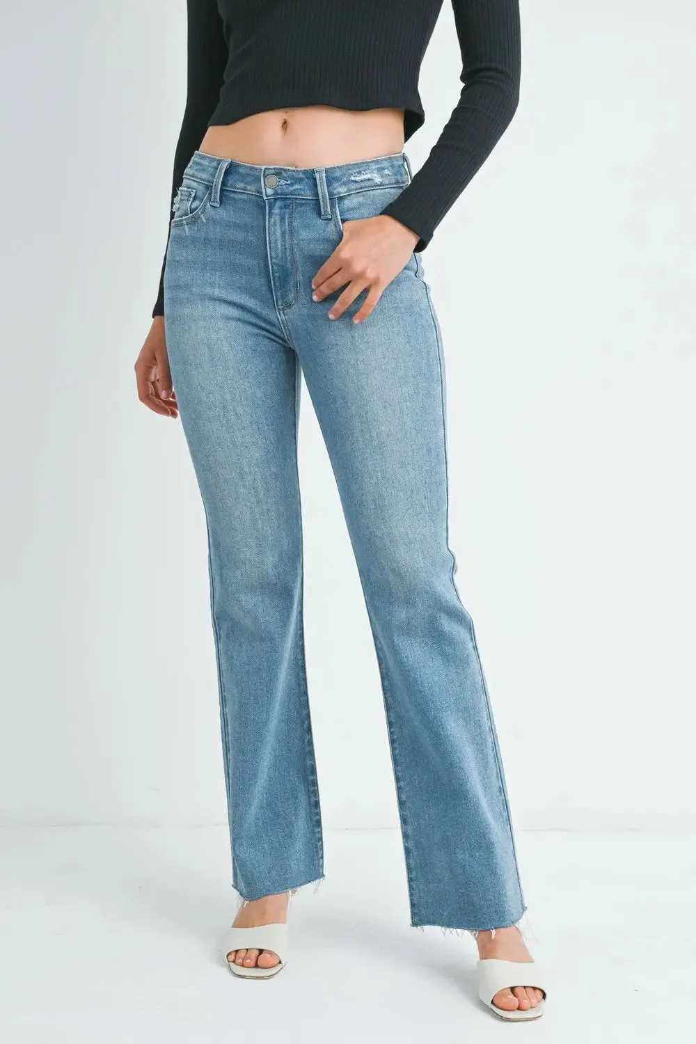 MID RISE FLARE DENIM JEANS
