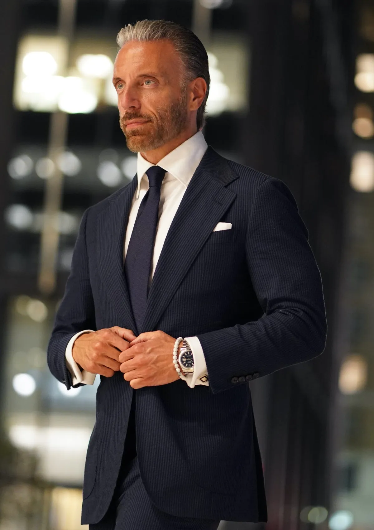 Midnight Navy Searsucker Suit
