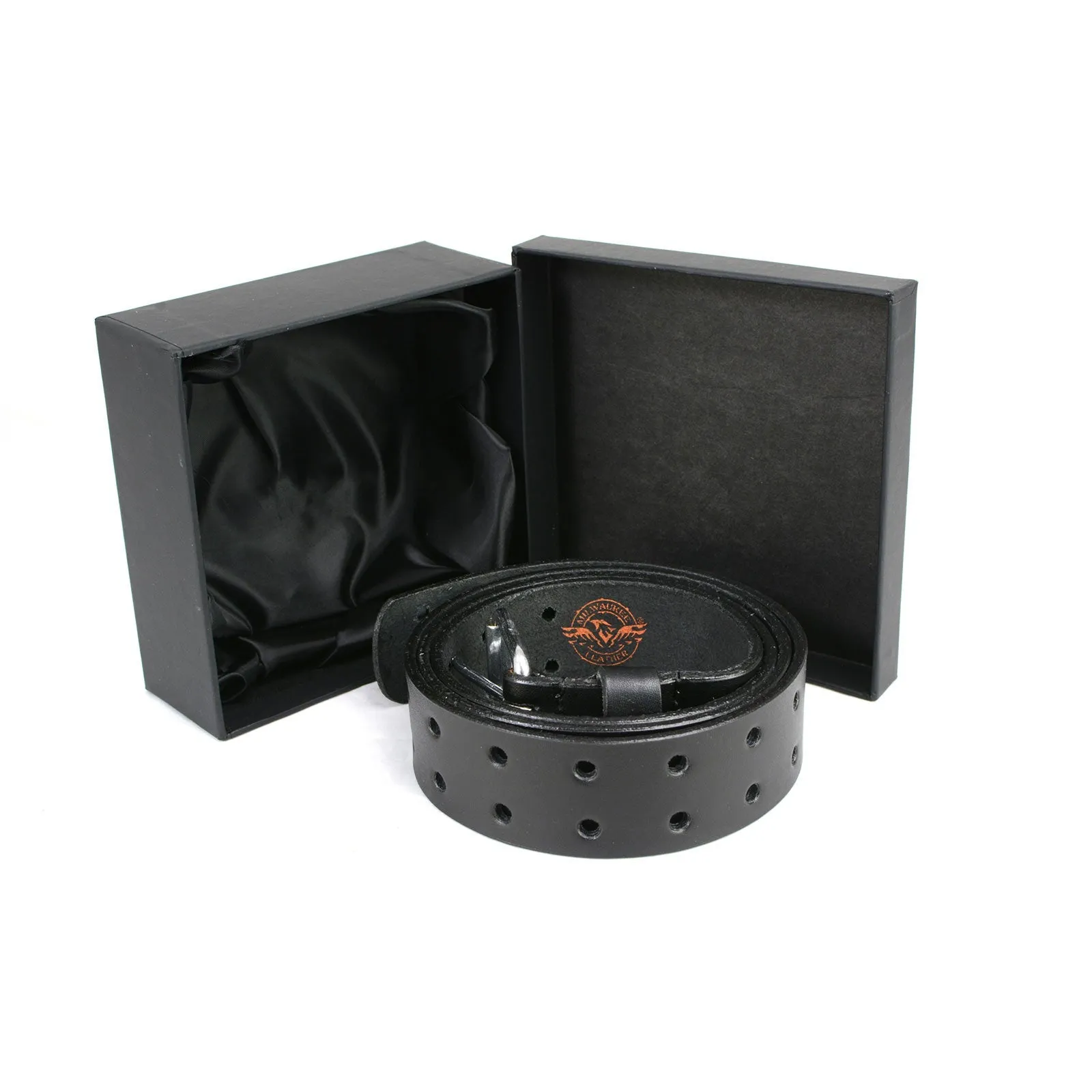 Milwaukee Leather MP7121 Men's Double Prong - Black Genuine Leather Belt w/ Interchangeable Buckle - 1.5 inches Wide