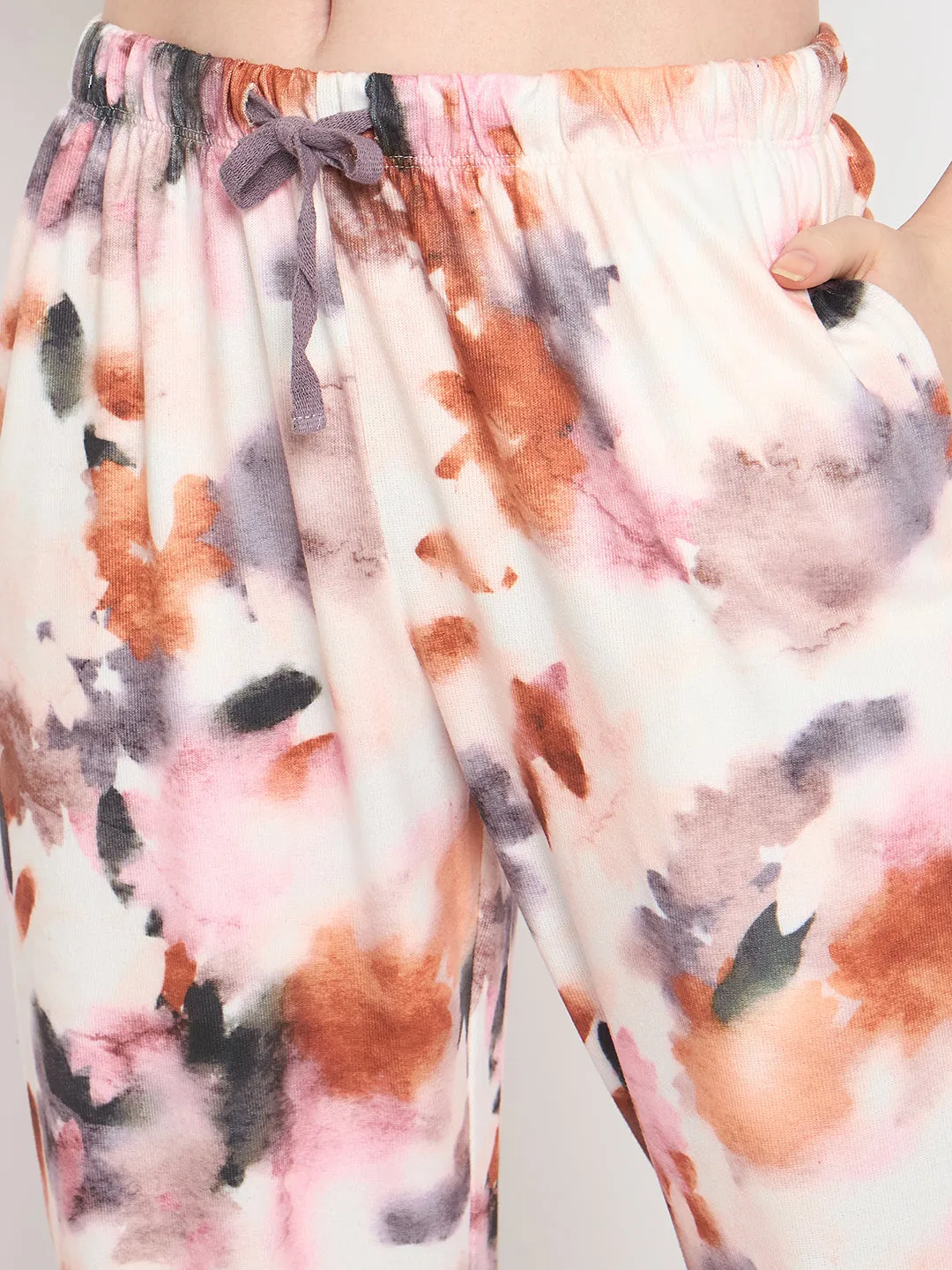 mSECRET All Over Printed Velvet Collared Night Suit