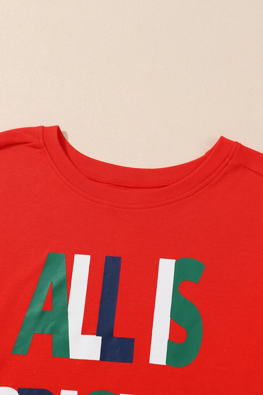 Multicolor ALL IS BRIGHT Graphic Christmas Plaid Pajamas Set