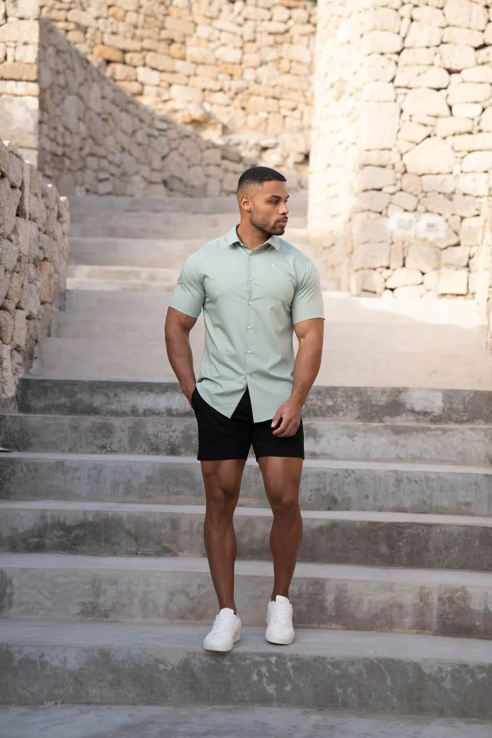 Muscle Fit Short Sleeve Bamboo Shirt in Soft Sage