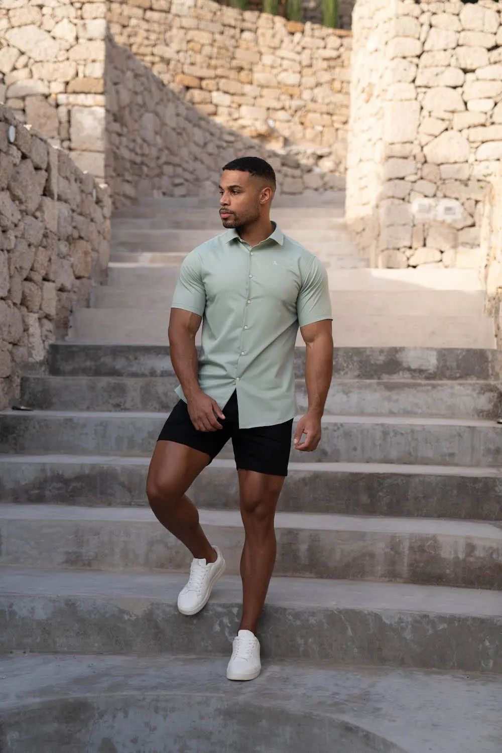 Muscle Fit Short Sleeve Bamboo Shirt in Soft Sage