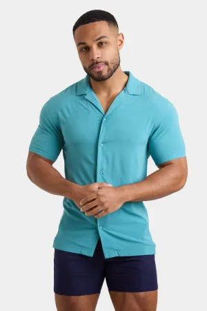 Muscle Fit Short Sleeve Viscose Shirt in Teal