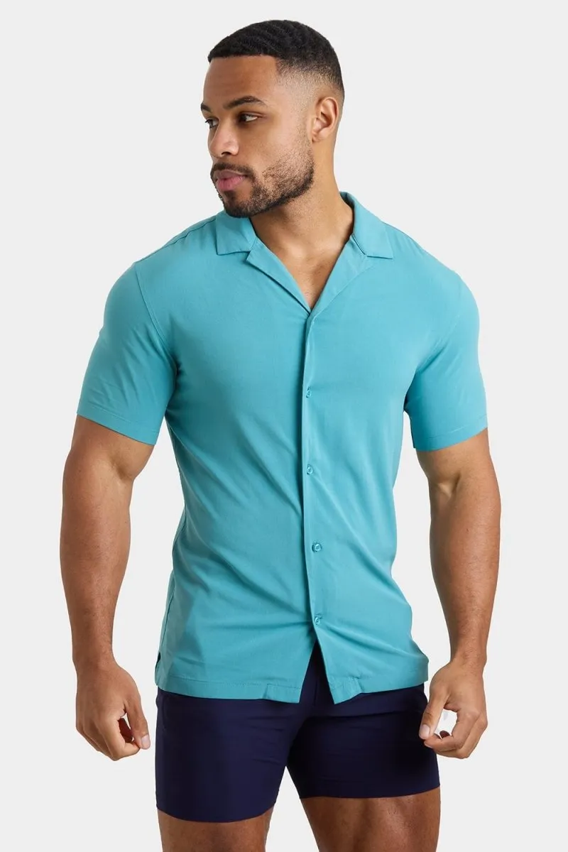Muscle Fit Short Sleeve Viscose Shirt in Teal